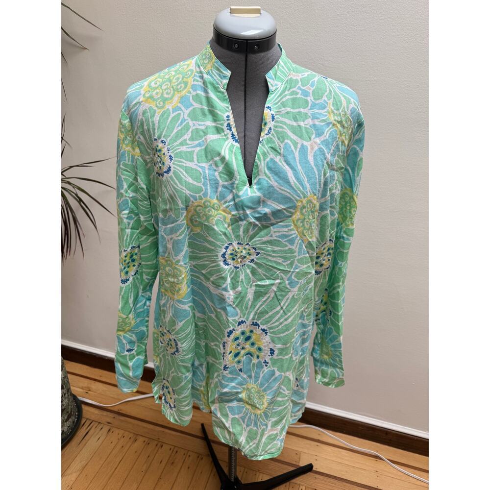 Vintage Liz Claiborne First Issue Floral Tunic Top L Cotton Sequin